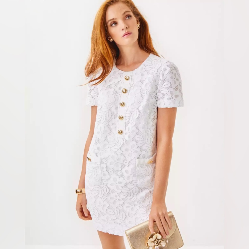 Lilly Pulitzer || Camalie‎ Lace Shift Mini Dress White 00 NWT Bridal Graduation